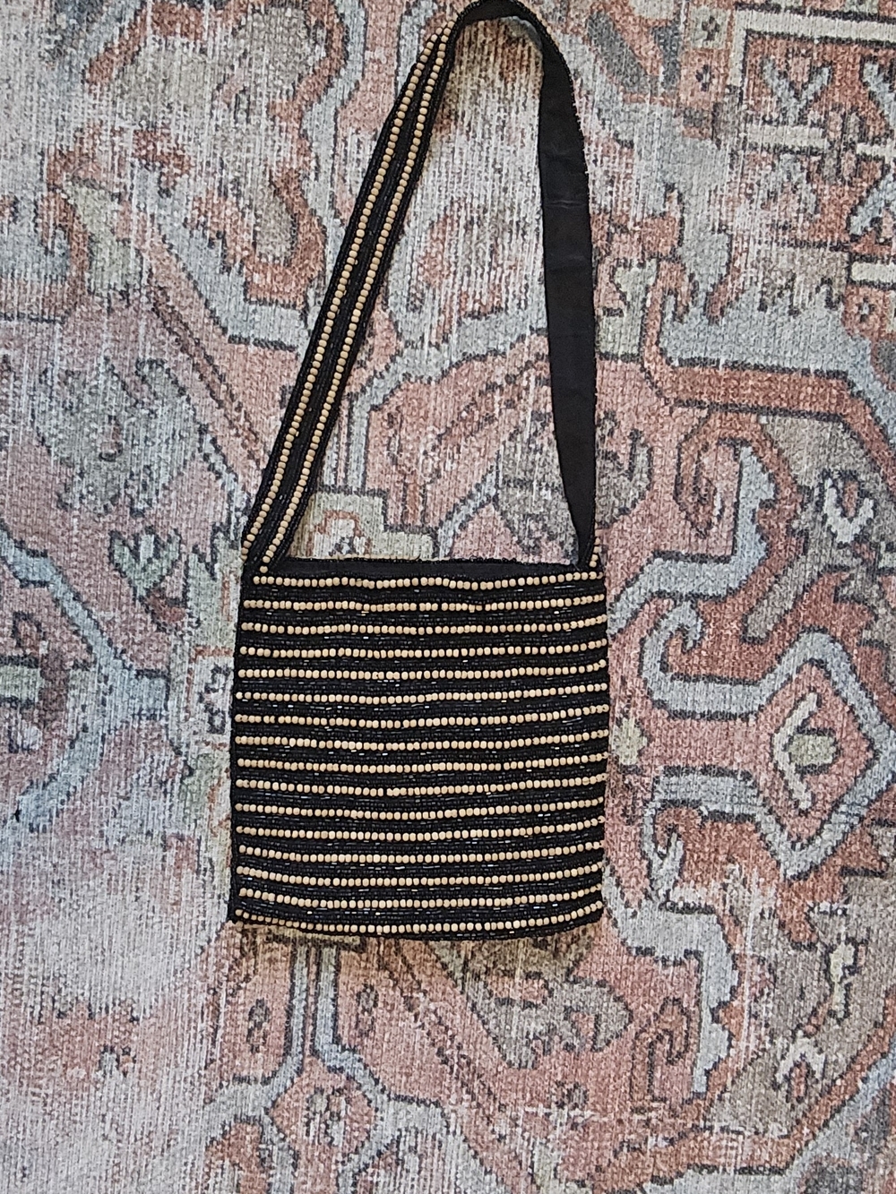 Black Beaded Crossbody Bag with Gold Accents